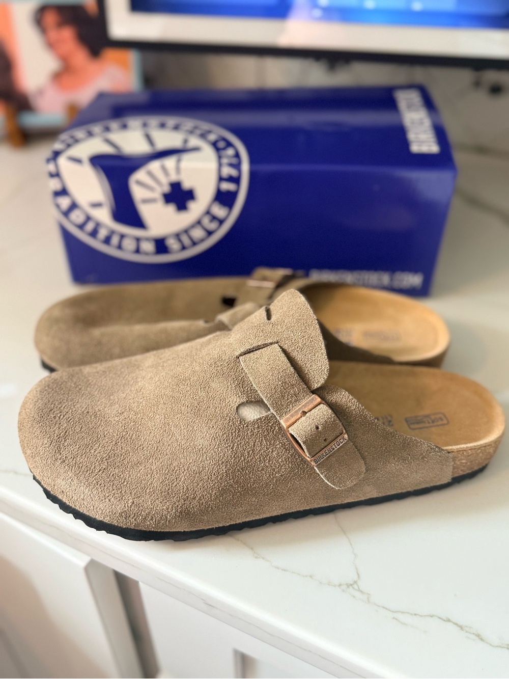 Birkenstock Taupe Suede Boston Clog Slip-On